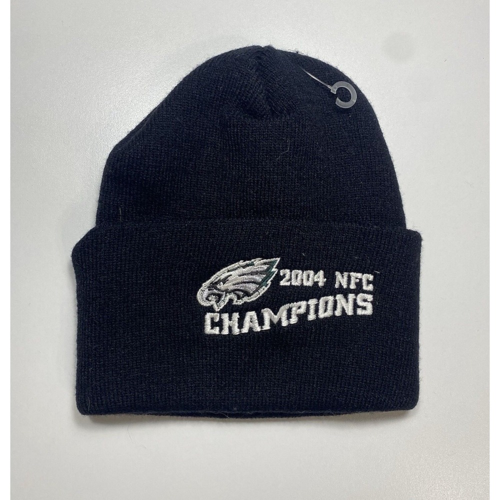 Vintage Philadelphia Eagles Beanie 2004 NFC Champions Black Winter Hat OS NEW